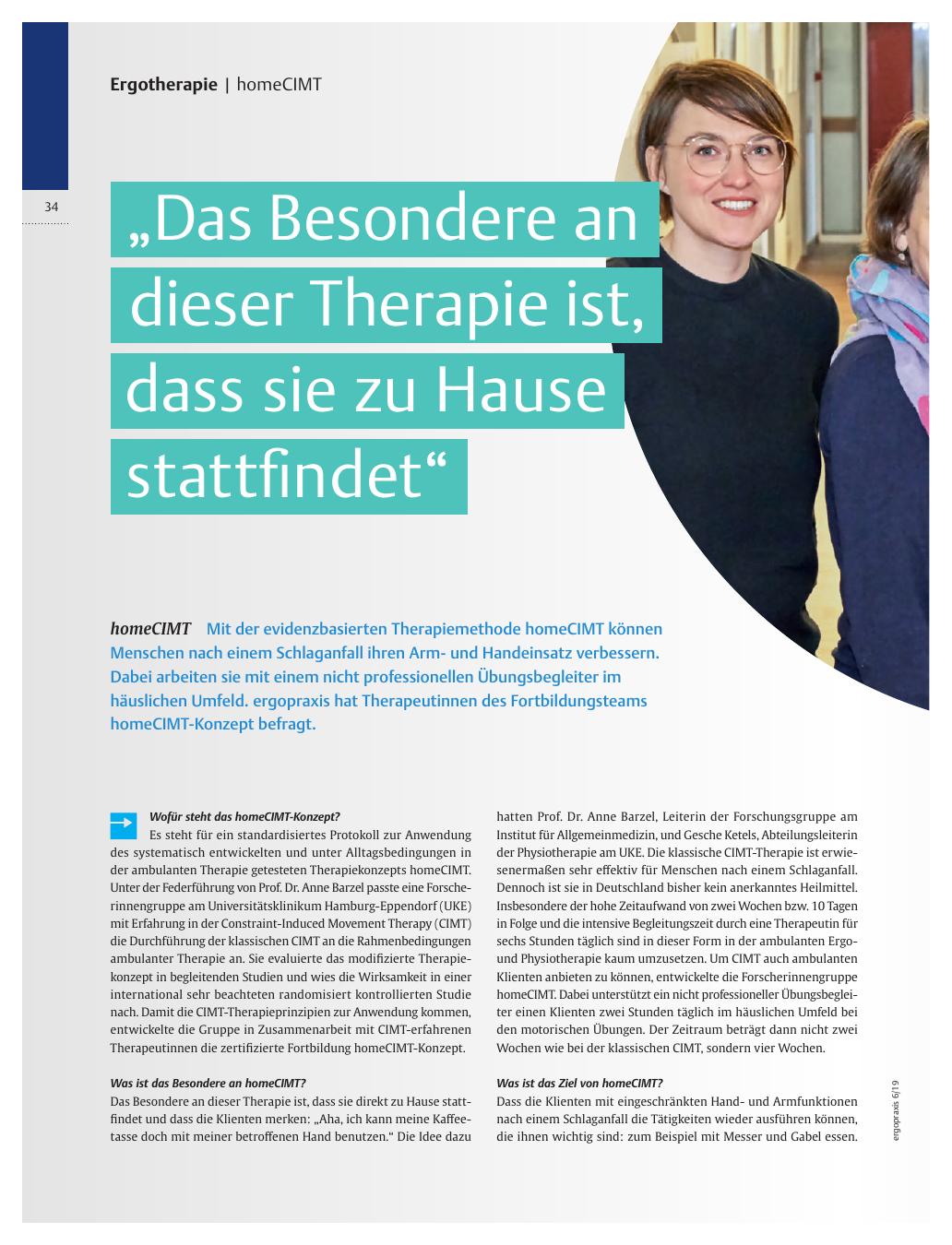 Vorschauseite 1: ? Das Besondere an dieser Therapie ist, dass sie zu Hause stattfindet? ? homeCIMT