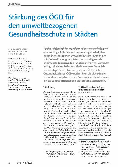 Vorschauseite 1: Stärkung des ÖGD für den umweltbezogenen Gesundheitsschutz in Städten
