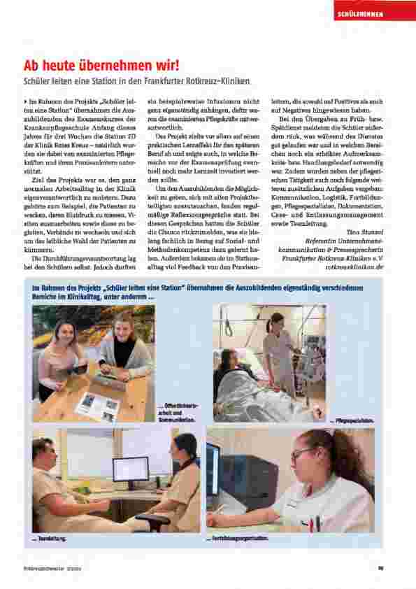 Vorschauseite 1: Ab heute übernehmen wir! Schüler leiten eine Station in den Frankfurter Rotkreuz-Kliniken.
