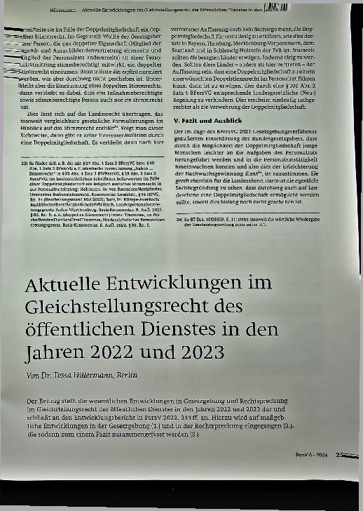 Vorschauseite 1: Aktuelle Entwicklungen im Gleichstellungsrecht des öffentlichen Dienstes in den Jahren 2022 und 2023