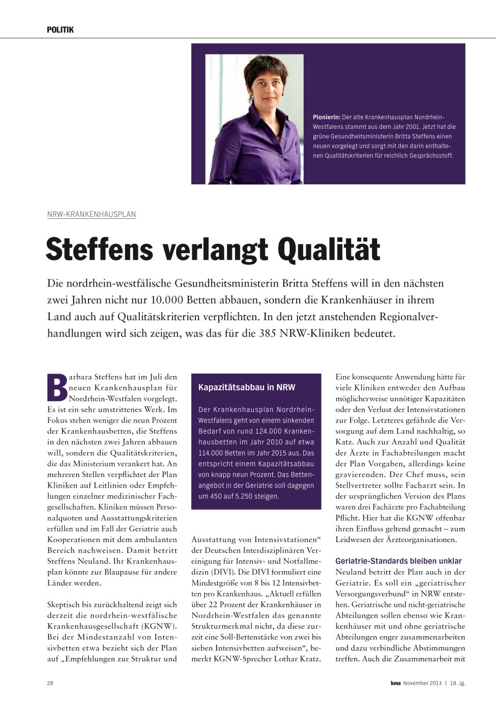 Vorschauseite 1: Steffens verlangt Qualität