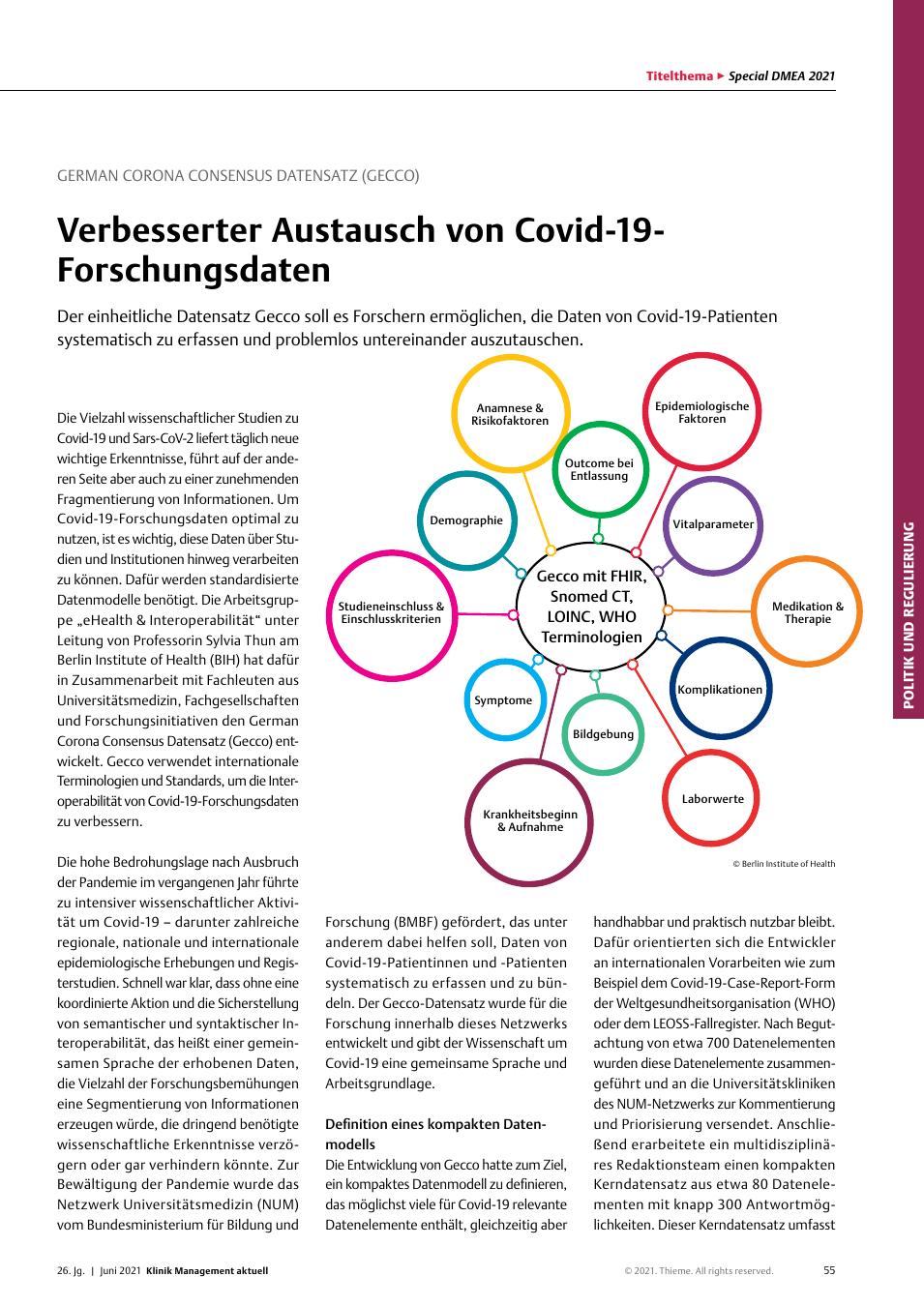 Vorschauseite 1: German Corona Consensus Datensatz (GECCO): Verbesserter Austausch von Covid-19-Forschungsdaten