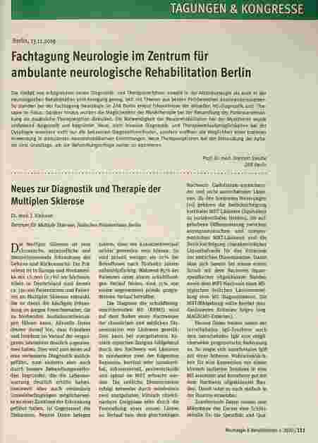 Vorschauseite 1: Fachtagung Neurologie im Zentrum für ambulante neurologische Rehabilitation Berlin