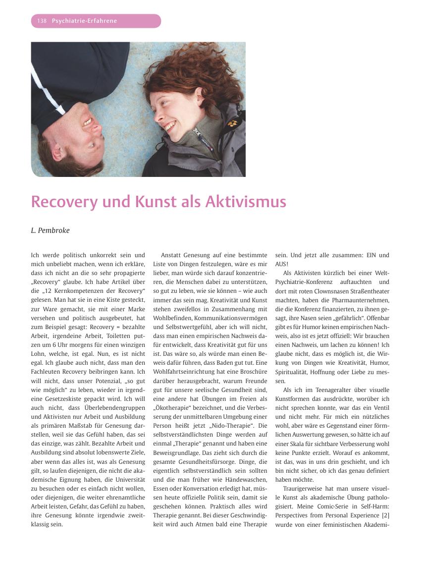 Vorschauseite 1: Recovery und Kunst als Aktivismus