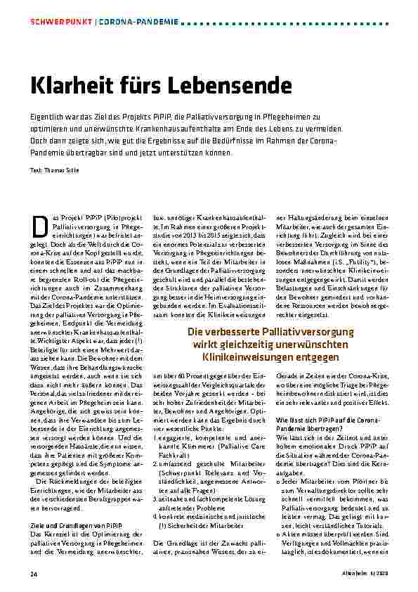 Vorschauseite 1: Klarheit fürs Lebensende