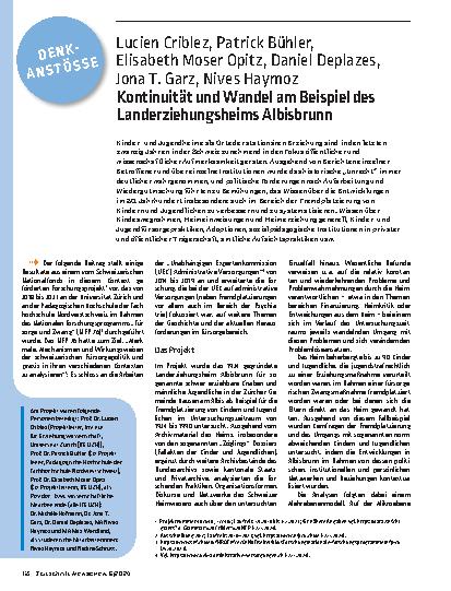 Vorschauseite 1: Kontinuität und Wandel am Beispiel des Landerziehungsheims Albisbrunn