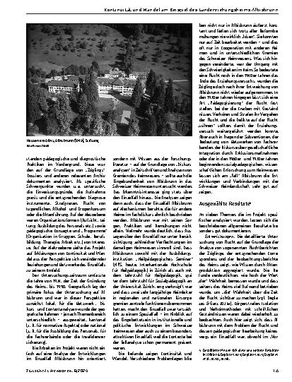 Vorschauseite 2: Kontinuität und Wandel am Beispiel des Landerziehungsheims Albisbrunn