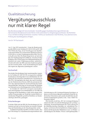 Vorschauseite 1: Qualitätssicherung Vergütungsausschluss nur mit klarer Regel