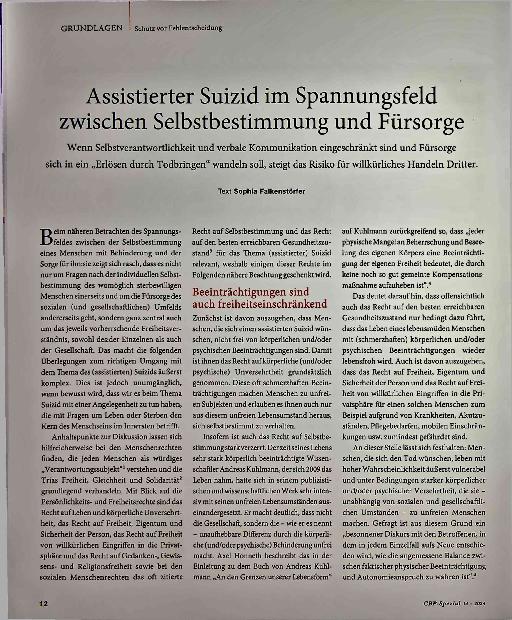 Vorschauseite 1: Assistierter Suizid im Spannungsfeld zwischen Selbstbestimmung und Fürsorge