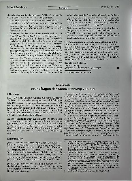 Vorschauseite 1: Grundfragen der Kennzeichnung von Bier