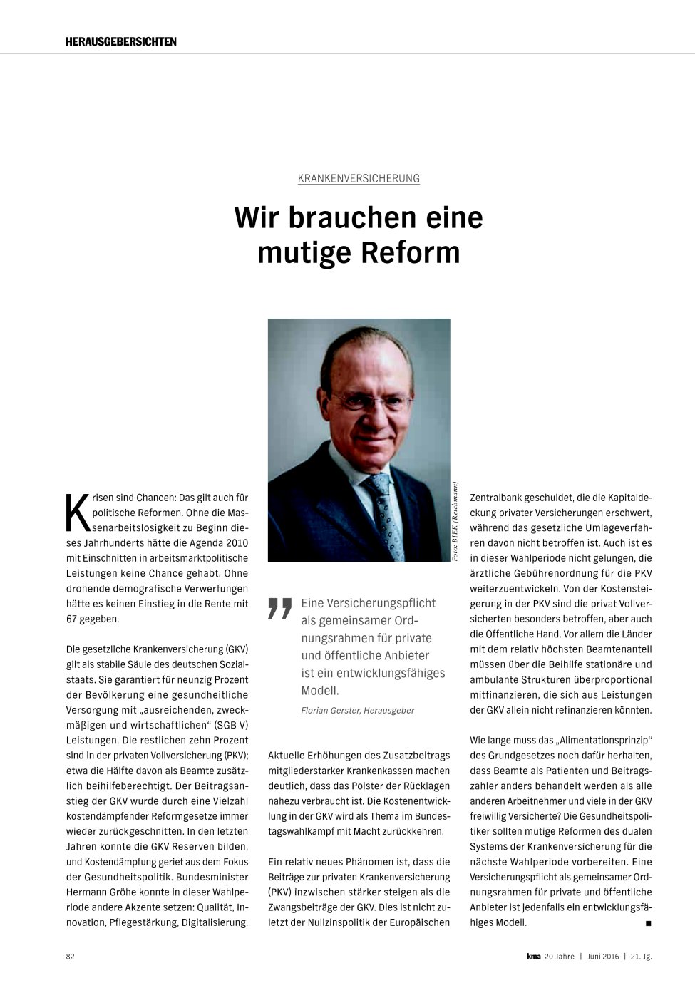 Vorschauseite 1: Krankenversicherung: Wir brauchen eine mutige Reform