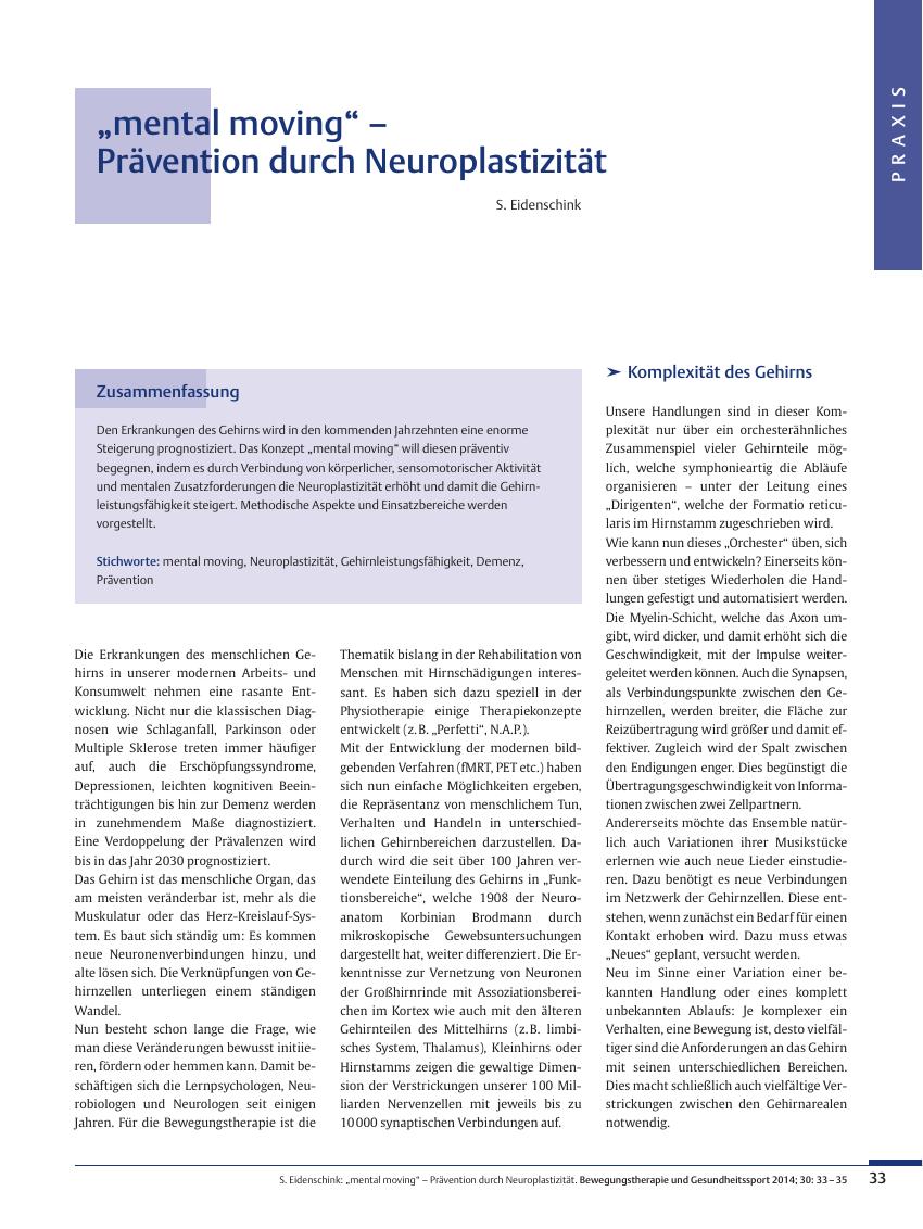 Vorschauseite 1: „mental moving“ – Prävention durch Neuroplastizität