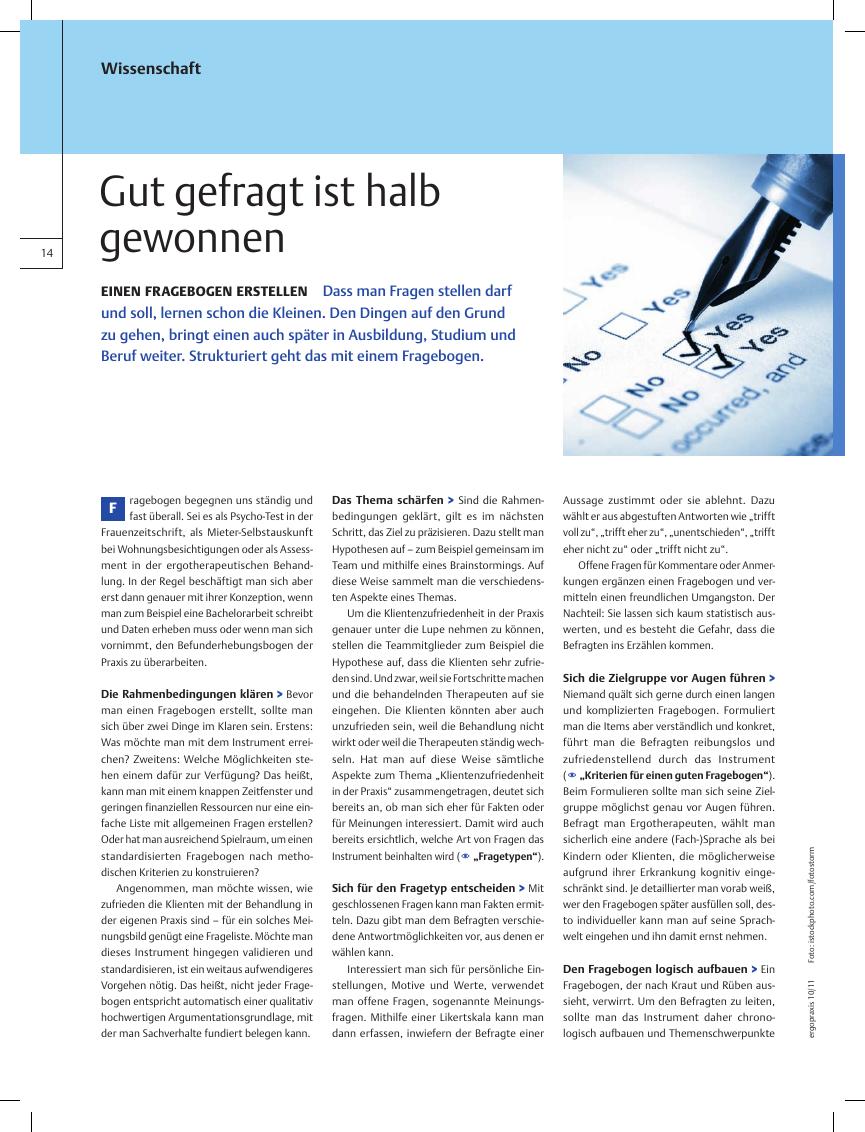 Vorschauseite 1: Einen Fragebogen erstellen ? Gut gefragt ist halb gewonnen