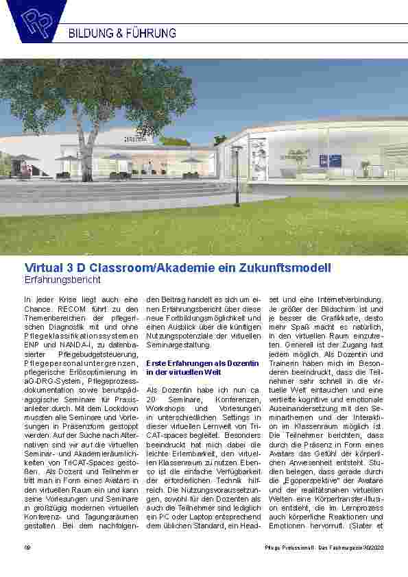 Vorschauseite 1: Virtual 3D Classroom/Akademie - ein Zukunftsmodell: Erfahrungsbericht