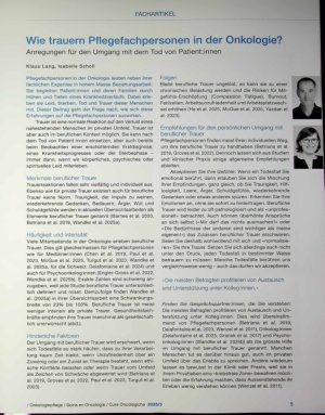 Vorschauseite 1: Wie trauern Pflegefachpersonen in der Onkologie? Anregungen für den Umgang mit dem Tod von Patientinnen
