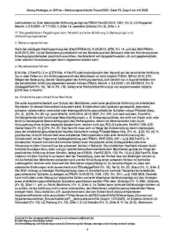 Vorschauseite 4: Persönliche Anhörung und persönlicher Eindruck in Betreuungsund Unterbringungssachen in Zeiten der Covid-19-Pandemie