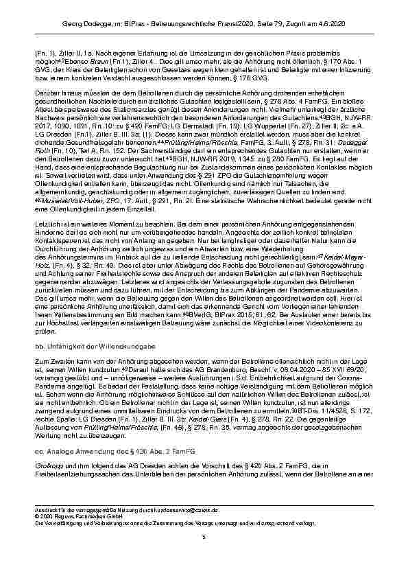 Vorschauseite 5: Persönliche Anhörung und persönlicher Eindruck in Betreuungsund Unterbringungssachen in Zeiten der Covid-19-Pandemie