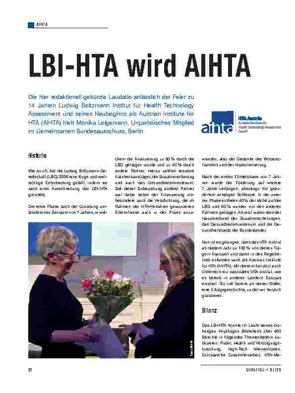 Vorschauseite 1: LBI-HTA wird AIHTA