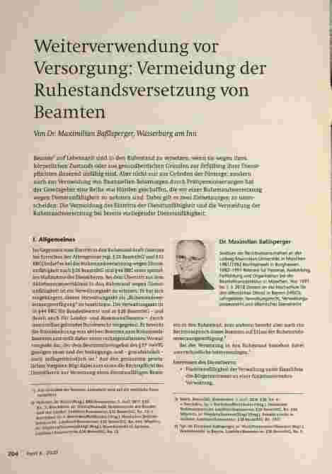 Vorschauseite 1: Weiterverwendung vor Versorgung: Vermeidung der Ruhestandsversetzung von Beamten