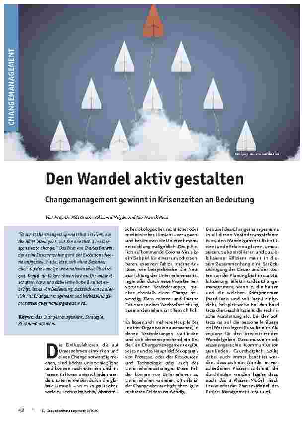 Vorschauseite 1: Den Wandel aktiv gestalten. Change Management gewinnt in Krisenzeiten an Bedeutung.