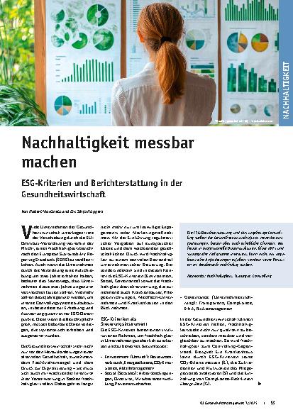 Vorschauseite 1: Nachhaltigkeit messbar machen ESG-Kriterien und Berichterstattung in der Gesundheitswirtschaft