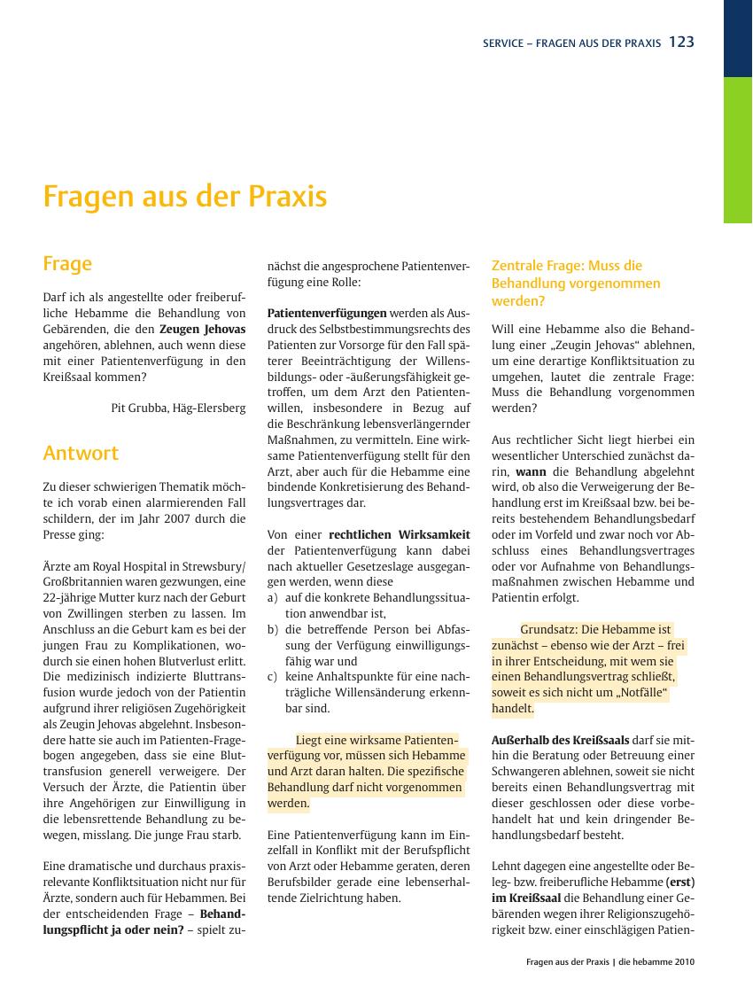 Vorschauseite 1: Fragen aus der Praxis: Zeugen Jehovas