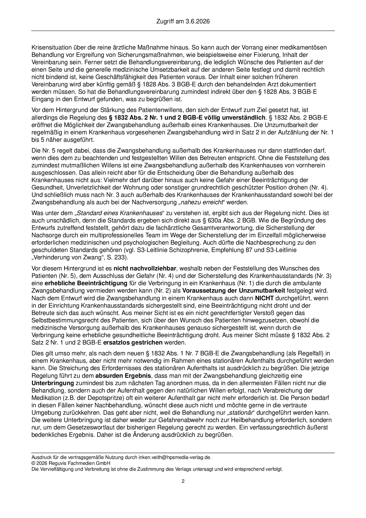 Vorschauseite 2: Stellungnahmen zum Referentenentwurf des Gesetzes zur Änderung der Regelung über ärztliche Zwangsmaßnahmen im Betreuungsrecht