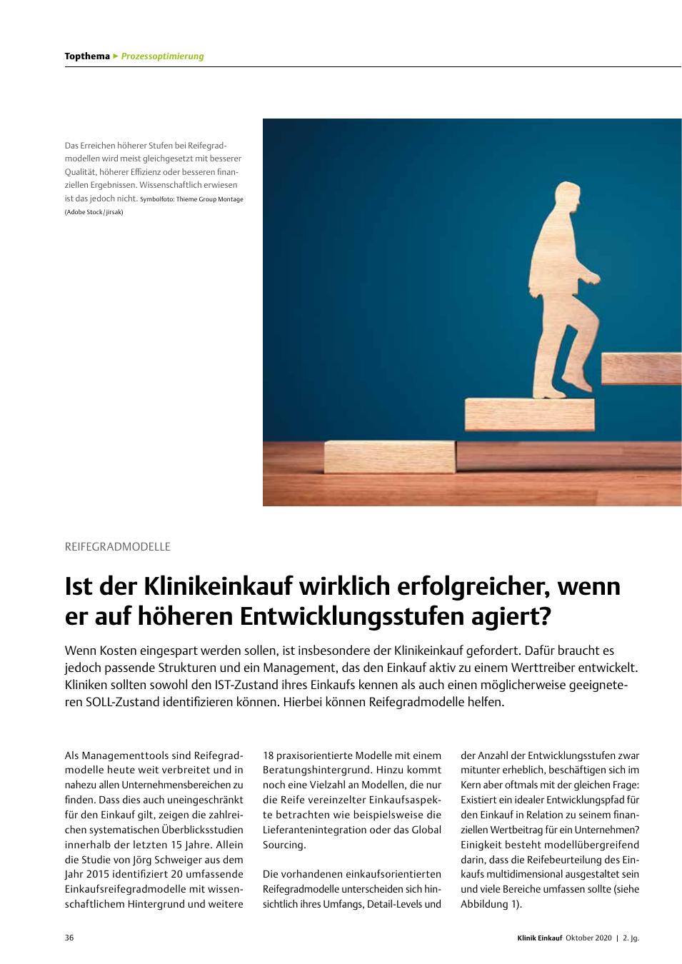Vorschauseite 1: Reifegradmodelle: Ist der Klinikeinkauf wirklich erfolgreicher, wenn er auf höheren Entwicklungsstufen agiert?