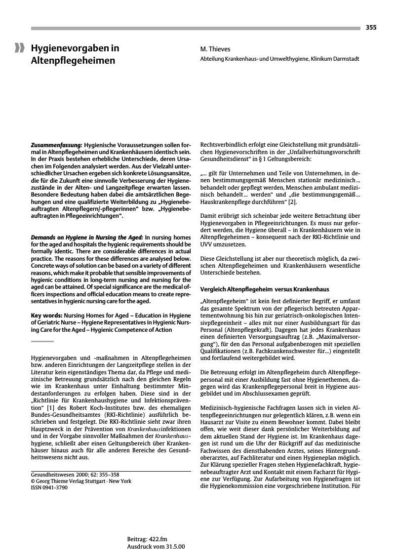 Vorschauseite 1: Hygienevorgaben in Altenpflegeheimen