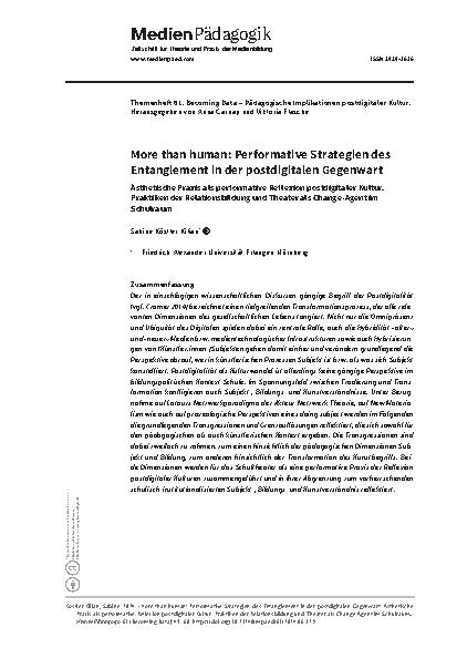 Vorschauseite 1: More than human: Performative Strategien des Entanglements in der postdigitalen Gegenwart