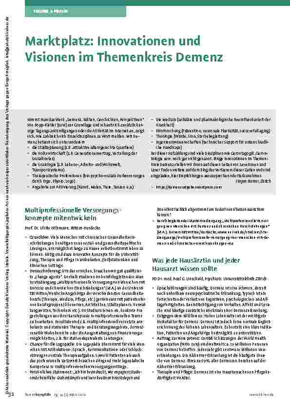 Vorschauseite 1: Marktplatz: Innovationen und Visionen im Themenkreis Demenz