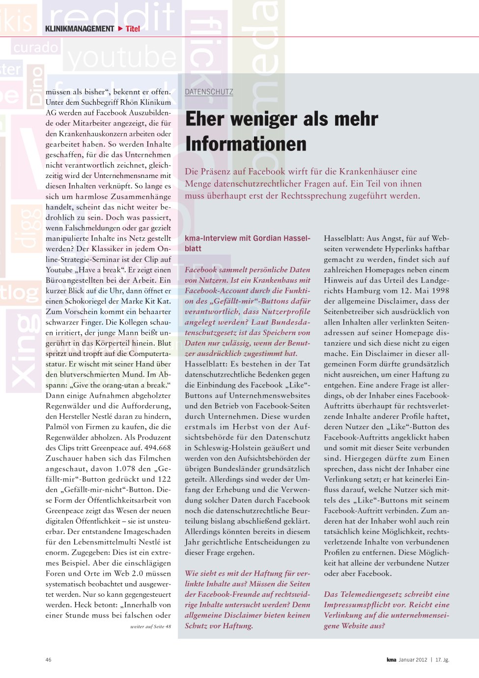 Vorschauseite 1: Eher weniger als mehr Informationen