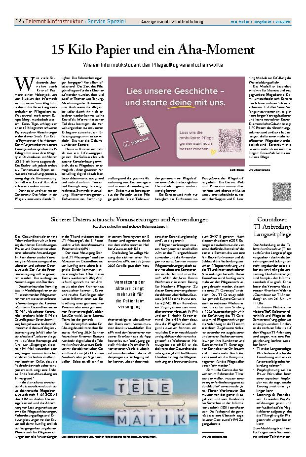 Vorschauseite 1: 15 Kilo Papier und ein Aha-Moment Wie ein Informatikstudent den Pflegealltag vereinfachen wollte