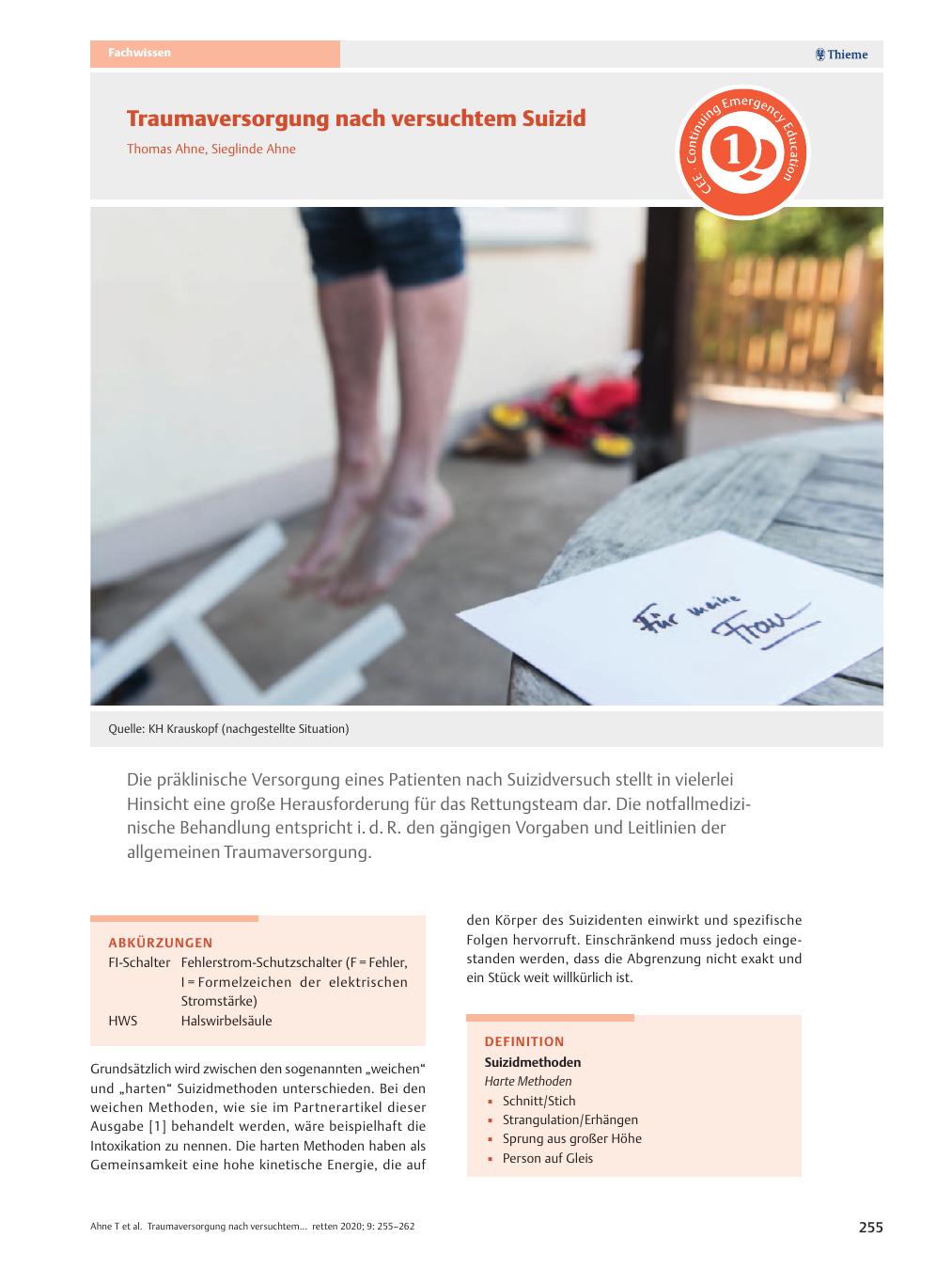 Vorschauseite 1: Traumaversorgung nach versuchtem Suizid