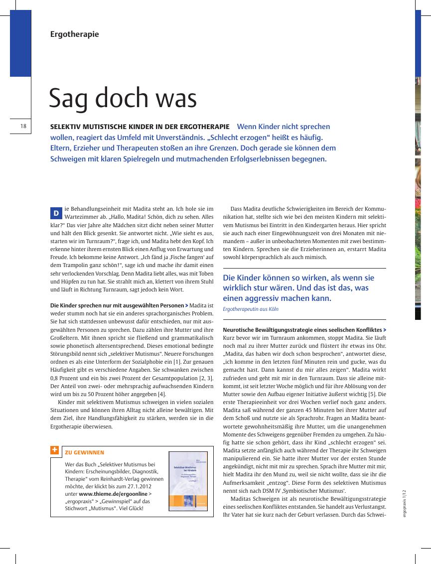 Vorschauseite 1: Selektiv mutistische Kinder in der Ergotherapie ? Sag doch was