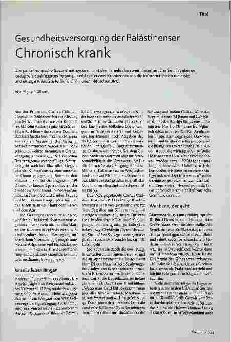 Vorschauseite 2: Gesundheitsversorgung der Palästinenser: Chronisch krank