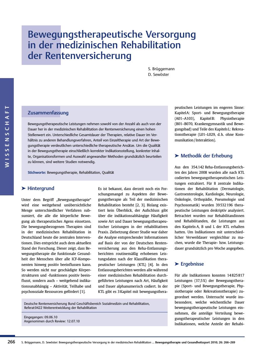 Vorschauseite 1: Bewegungstherapeutische Versorgung in der medizinischen Rehabilitation der Rentenversicherung