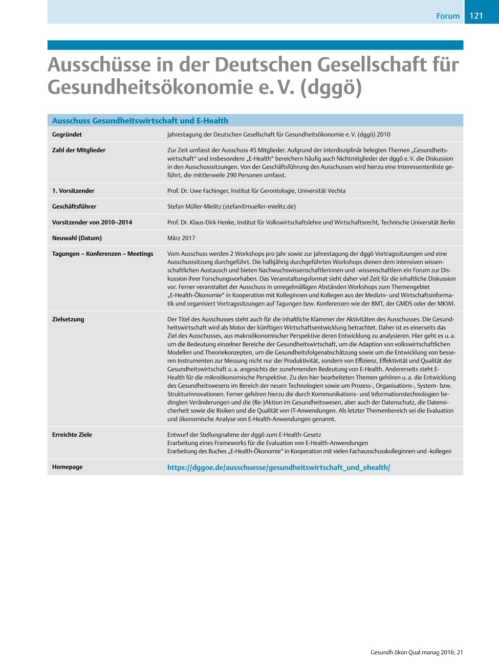 Vorschauseite 1: Ausschüsse in der Deutschen Gesellschaft für Gesundheitsökonomie e. V. (dggö)