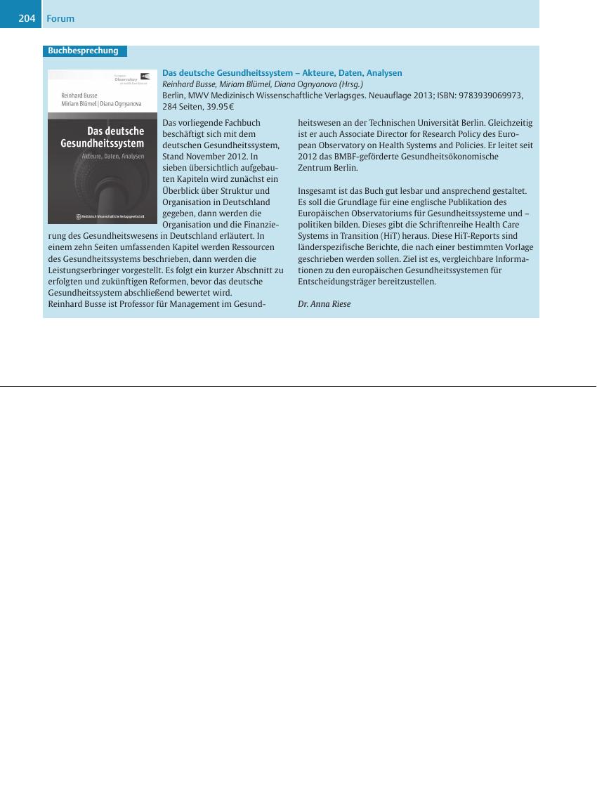 Vorschauseite 1: Buchbesprechung – Das deutsche Gesundheitssystem – Akteure, Daten, Analysen