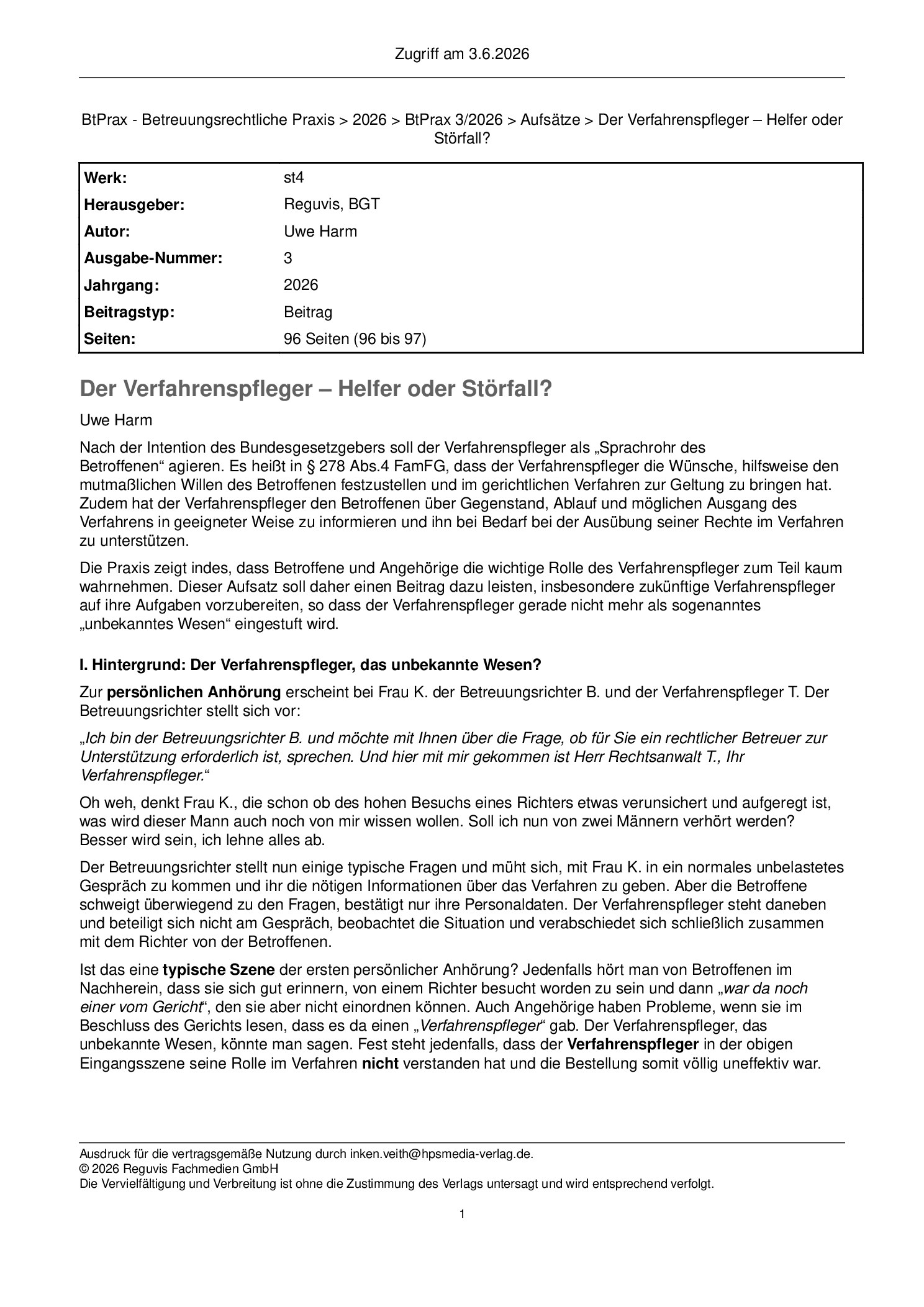Vorschauseite 1: Der Verfahrenspfleger – Helfer oder Störfall?