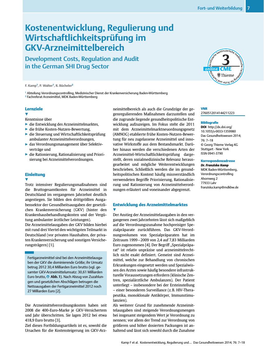 Vorschauseite 1: Kostenentwicklung, Regulierung und Wirtschaftlichkeitsprüfung im GKV-Arzneimittelbereich