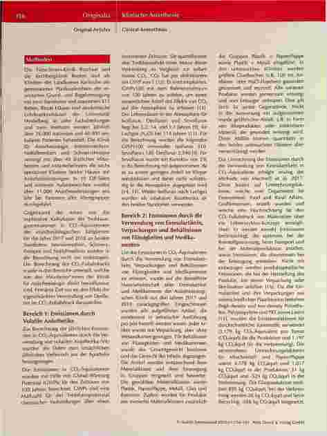 Vorschauseite 3: Der CO2-Fußabdruck der Anästhesie: Wie die Wahl volatiler Anästhetika die CO2-Emissionen einer anästhesiologischen Klinik beeinflusst.