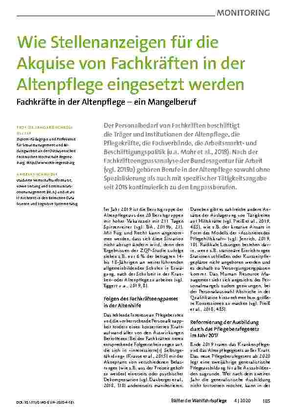 Vorschauseite 1: Wie Stellenanzeigen für die Akquise von Fachkräften in der Altenpflege eingesetzt werden. Fachkräfte in der Altenpflege – ein Mangelberuf.
