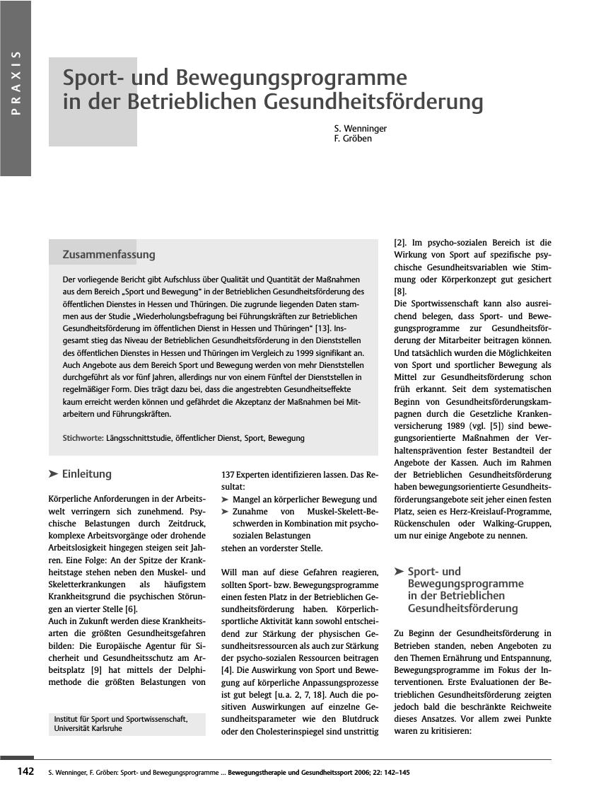 Vorschauseite 1: Sportund Bewegungsprogramme in der Betrieblichen Gesundheitsförderung