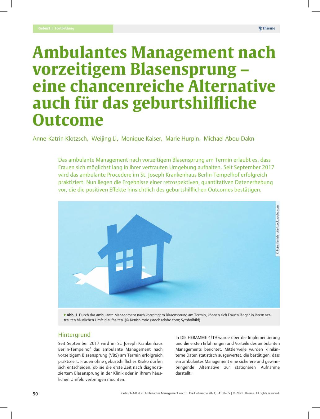 Vorschauseite 1: Ambulantes Management nach vorzeitigem Blasensprung – eine chancenreiche Alternative auch für das geburtshilfliche Outcome
