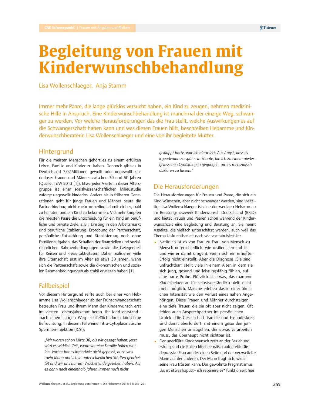 Vorschauseite 1: Begleitung von Frauen mit Kinderwunschbehandlung