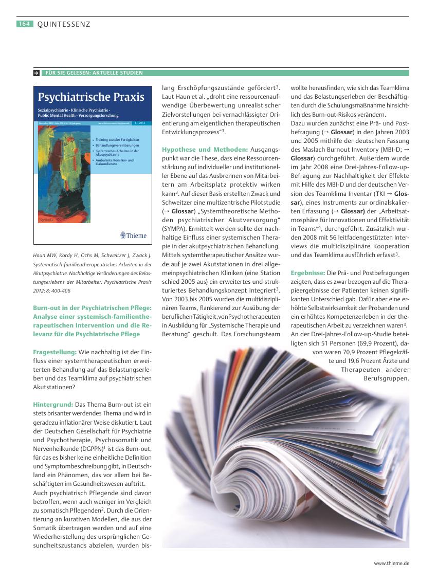 Vorschauseite 1: Burn-out in der Psychiatrischen Pflege: Analyse einer systemisch-familientherapeutischen Intervention und die Relevanz für die Psychiatrische Pflege