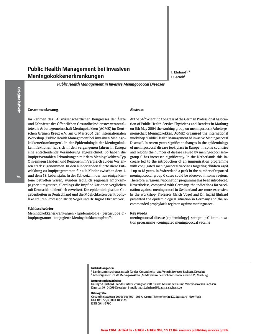 Vorschauseite 1: Public Health Management bei invasiven Meningokokkenerkrankungen