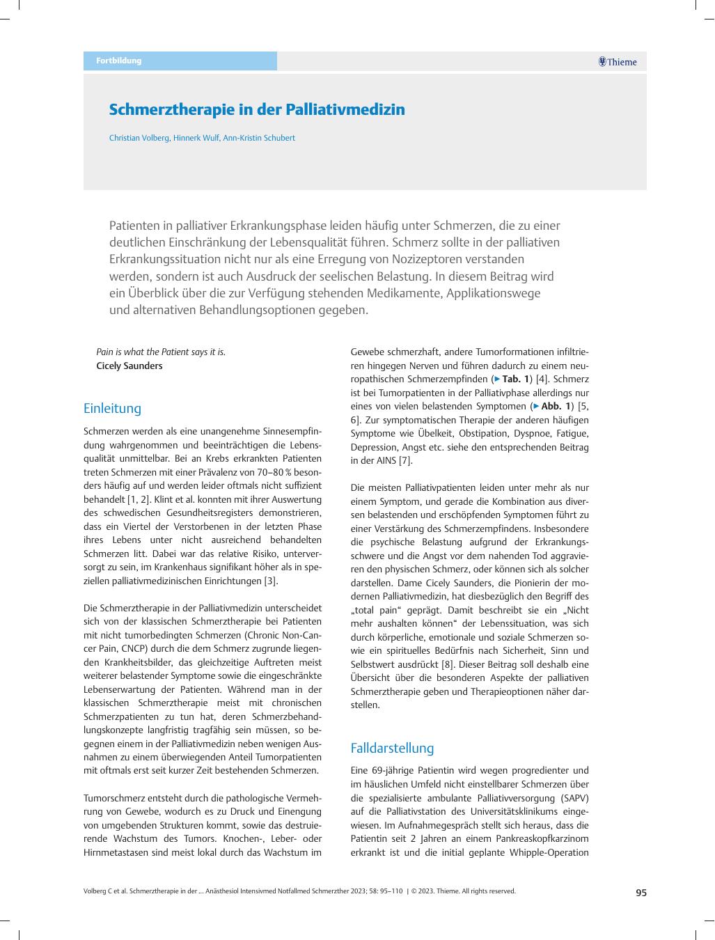 Vorschauseite 1: Schmerztherapie in der Palliativmedizin