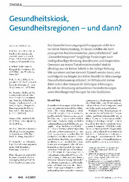 Vorschauseite 1: Gesundheitskiosk, Gesundheitsregionen – und dann?